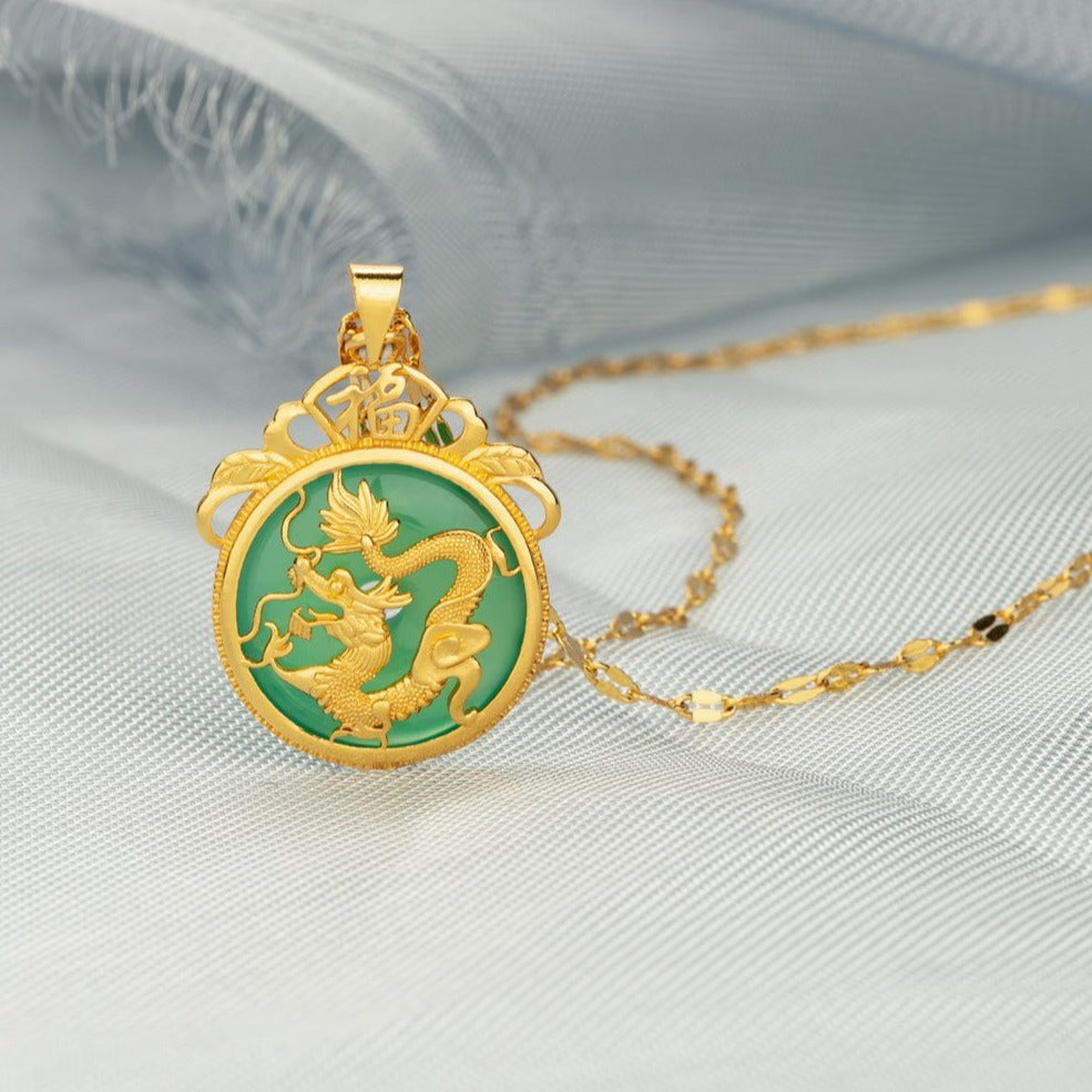 【Agate】Dragon Jade Circle Necklace