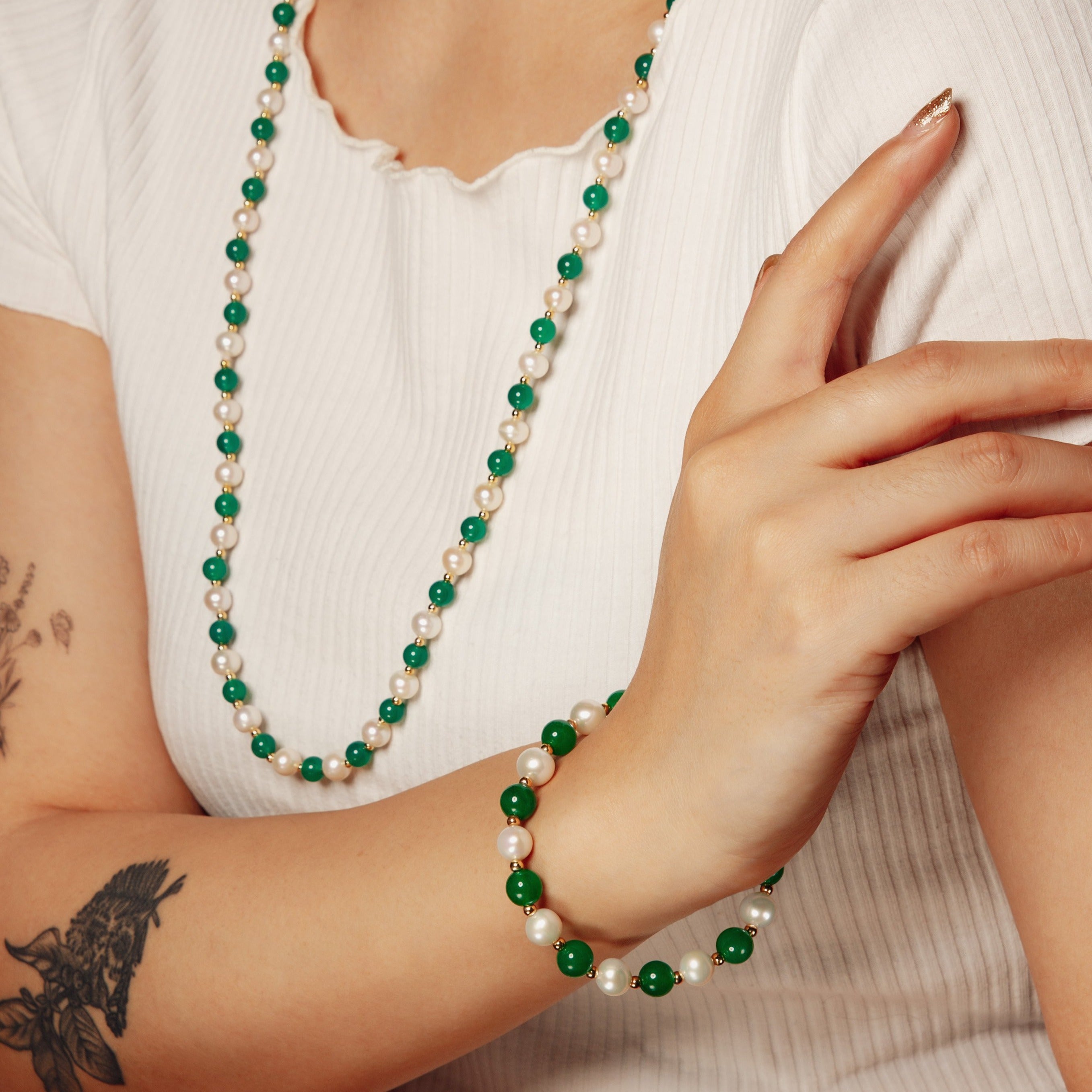 【Chalcedony】8MM S925 Pearl Jade Necklace