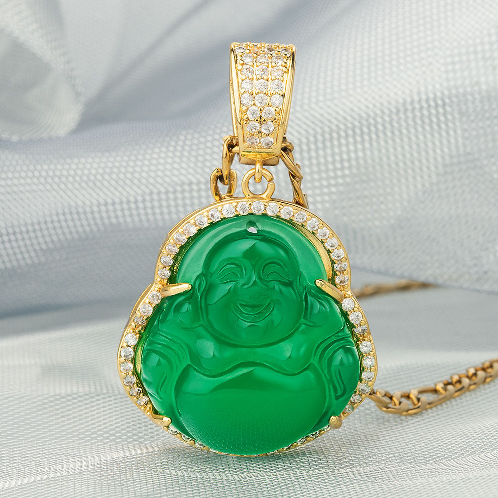 【Agate】Maitreya Buddha Chrysoparse Necklace