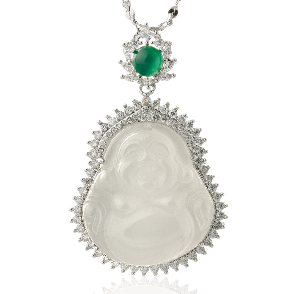 【Agate】Maitreya Buddha White Jade Necklace