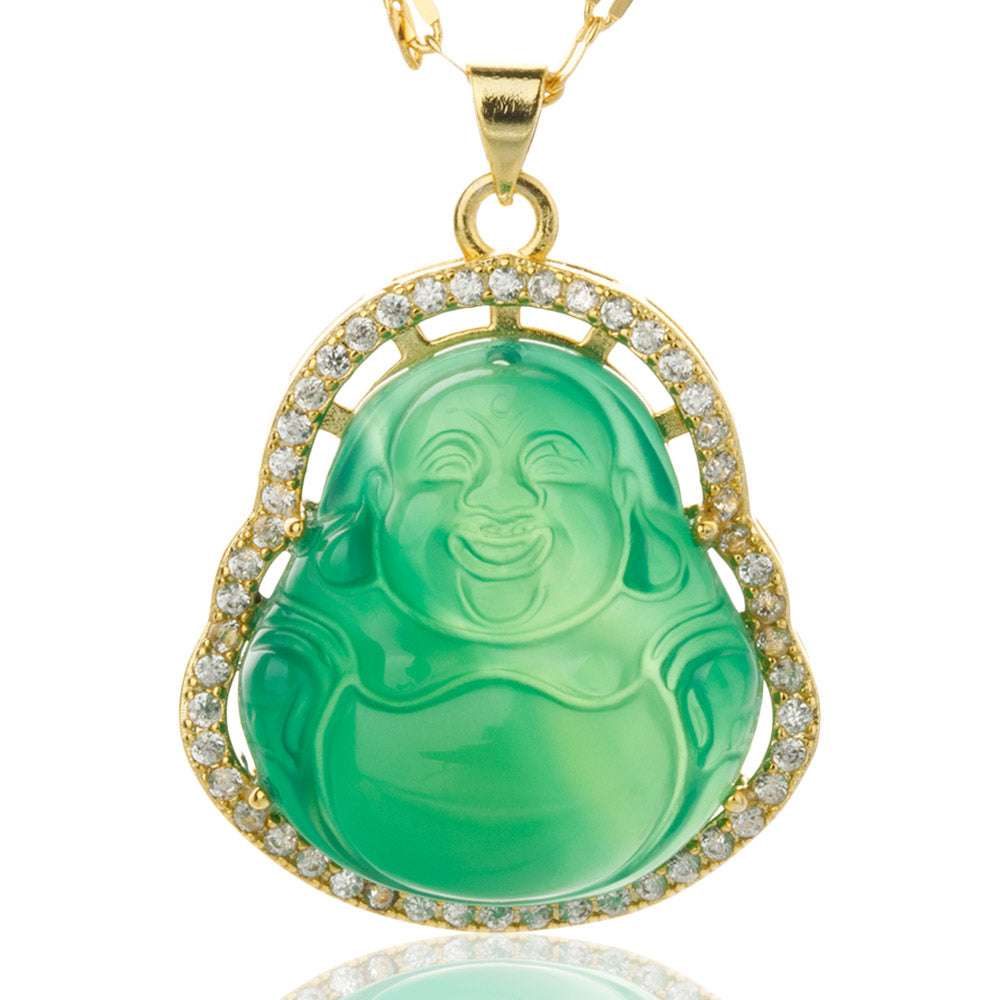 【Agate】Maitreya Buddha Chrysoparse Necklace