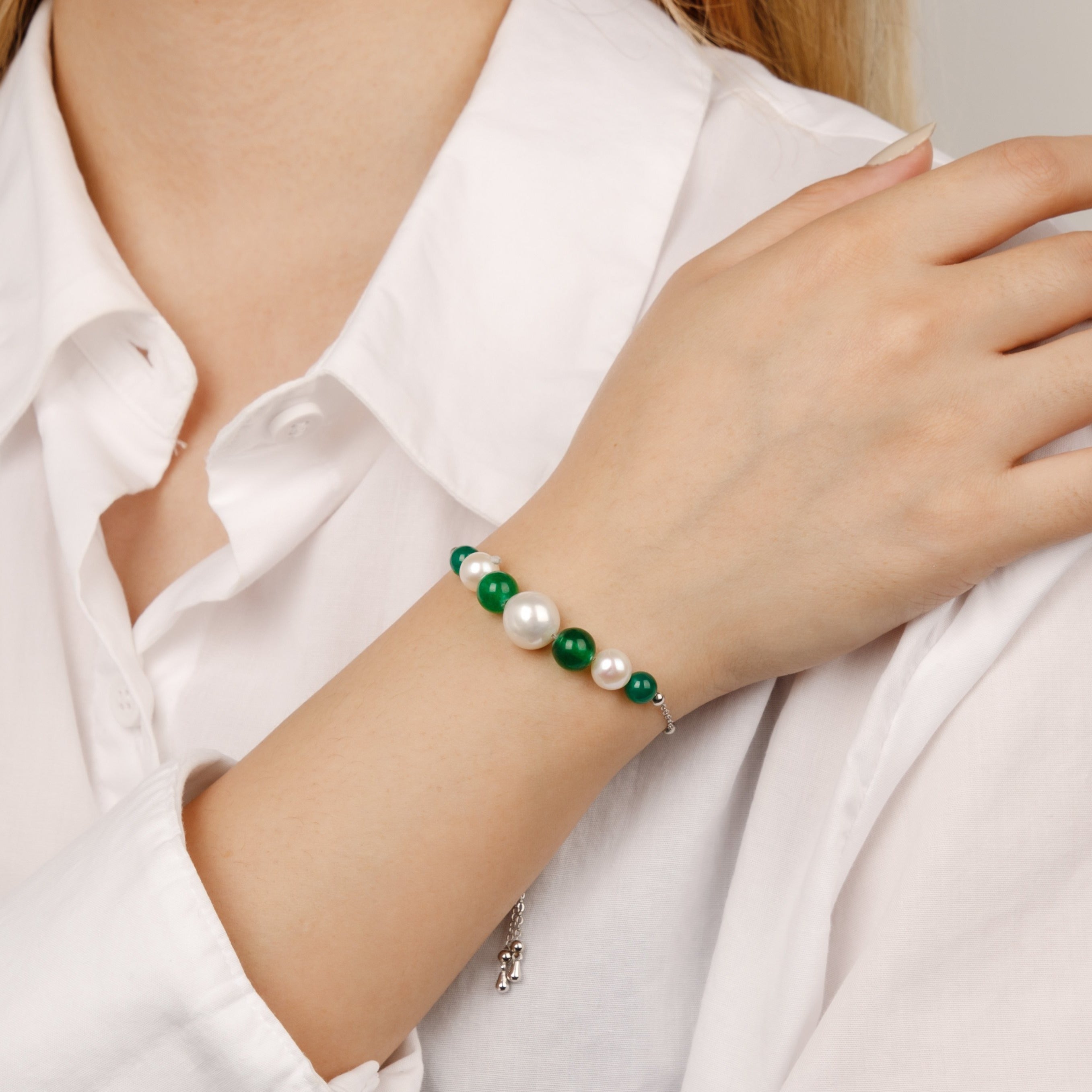 【Chalcedony】Natural Pearl Jade Bracelet