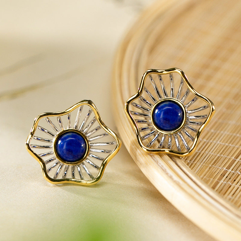 【Lapis Lazuli】S925 Silver Floral Earrings
