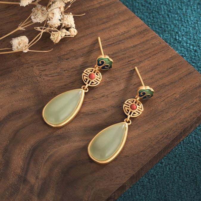 【Quartzite Jade】Drop-shaped Earrings