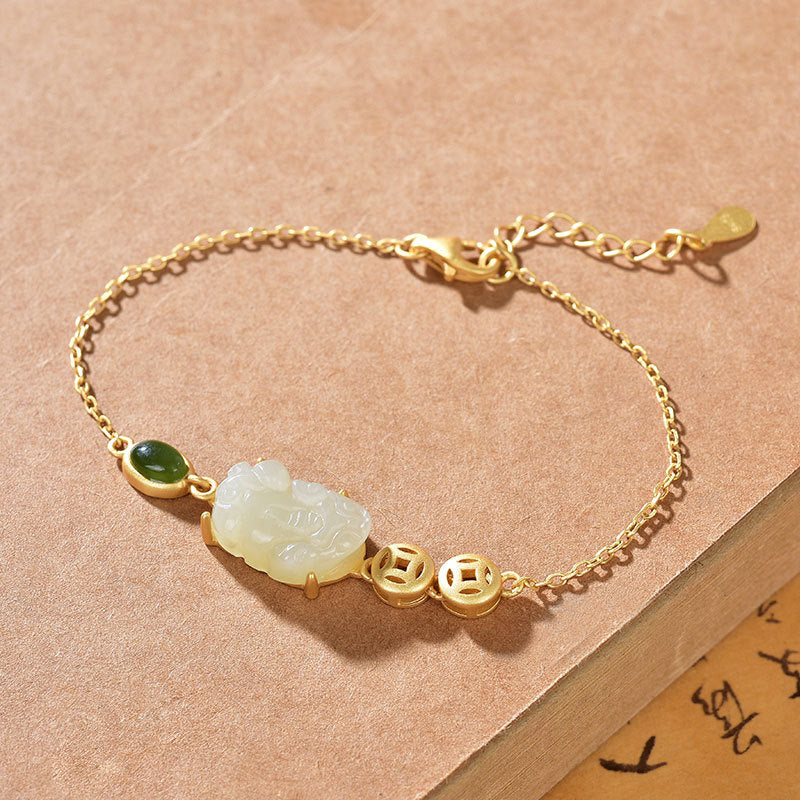 【Hetian Jade】S925 Silver Pi Xiu Hetian Jade Bracelet