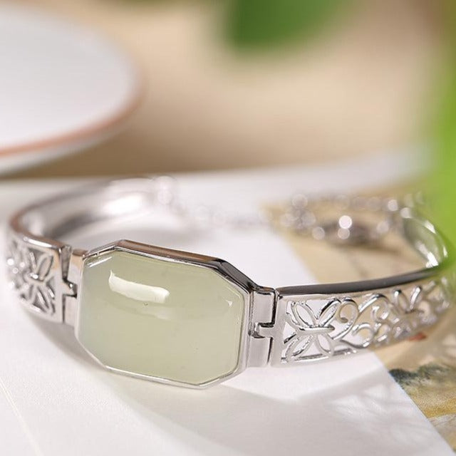 【Hetian Jade】S925 Silver Bracelet Celadonish Jade Bracelet