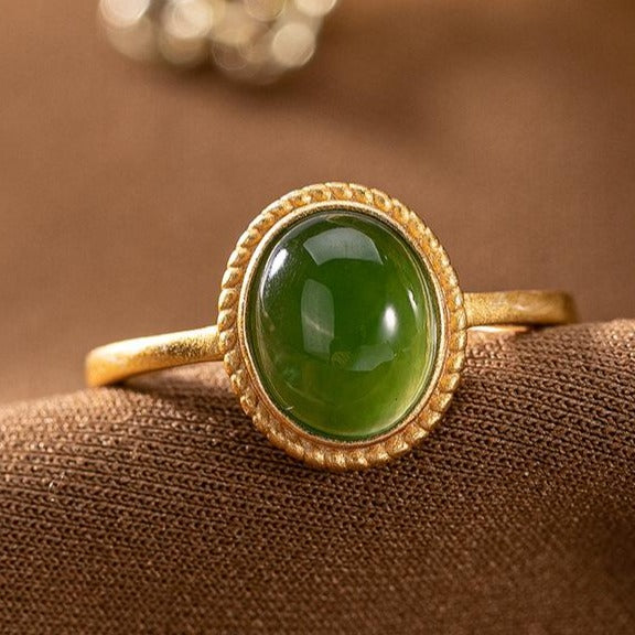 【Hetian Jade】S925 Silver Antique Ring Hetian Jade Ring