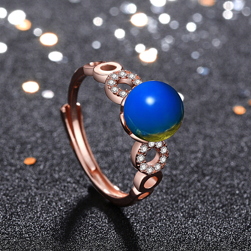 Geometric Fashion Blue Amber  Ring