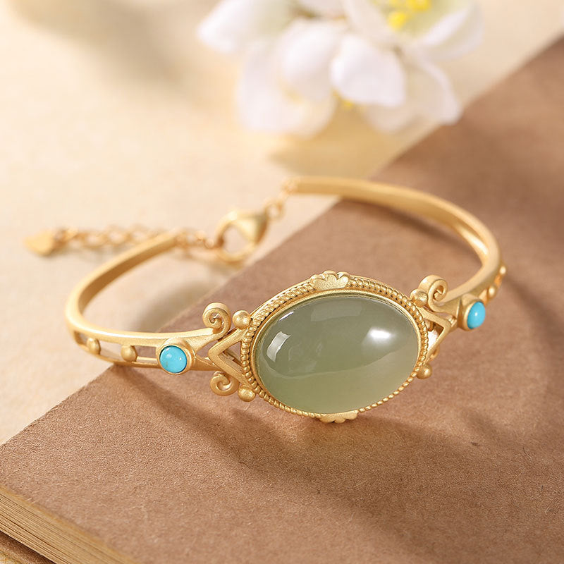 【Hetian Jade】Vintage Celadonish Jade Bracelet