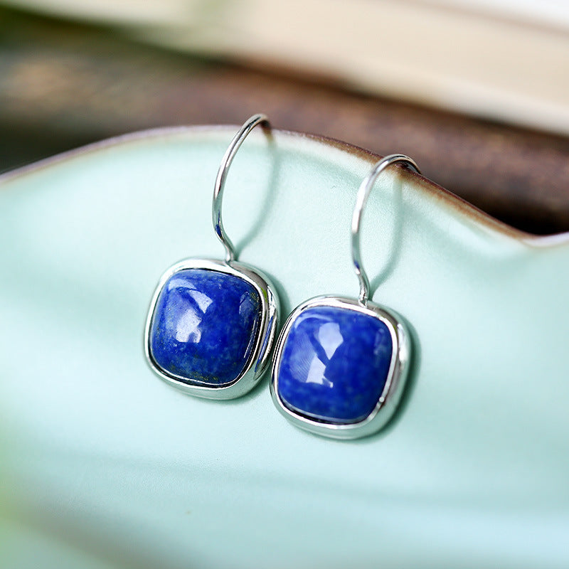 【Lapis Lazuli】S925 Silver Geometric Blue Earrings