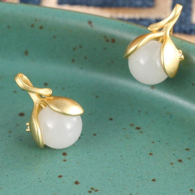 【Hetian Jade】S925 Silver Bud White Hetian Jade Earrings