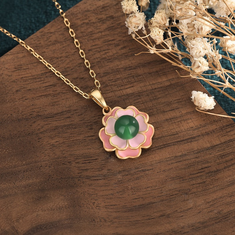 【Quartzite Jade】Camellia Japonica Necklace