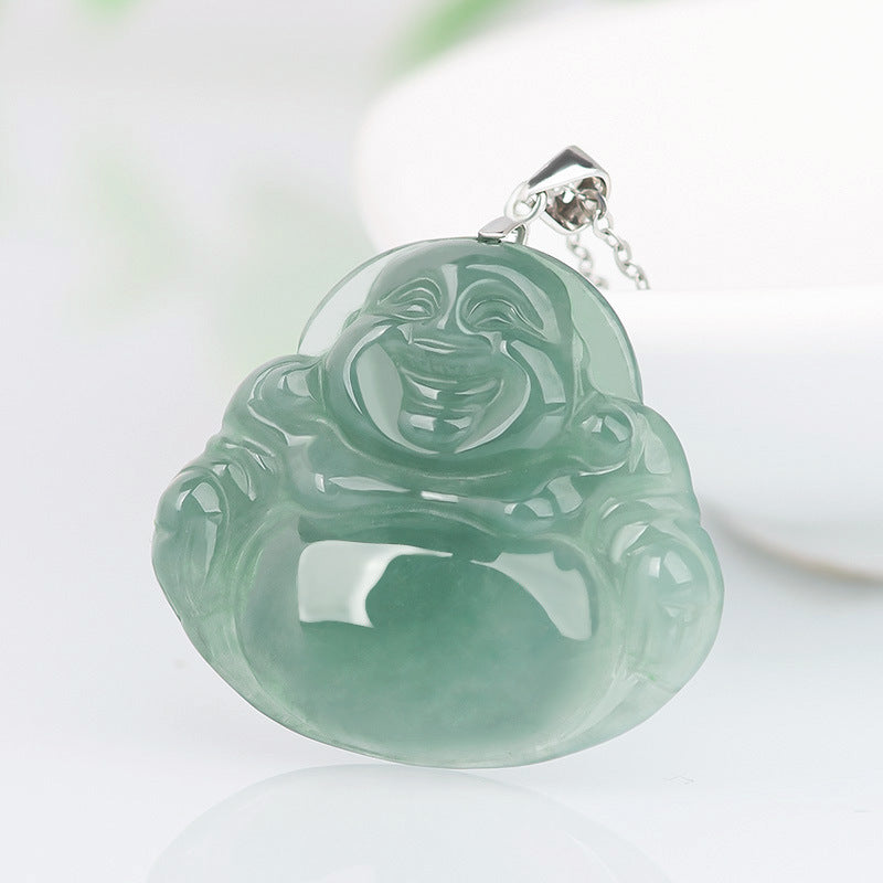 【Jadeite】S925 Silver Maitreya Buddha Jade Necklace