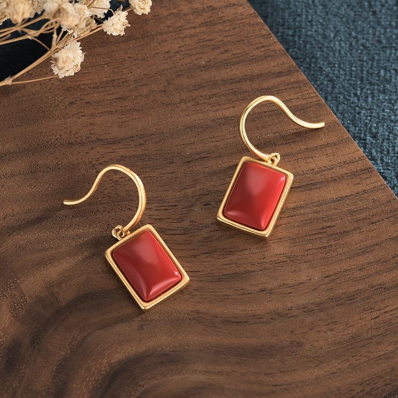 Rectangular Red Nanjiang Carnelian Earrings