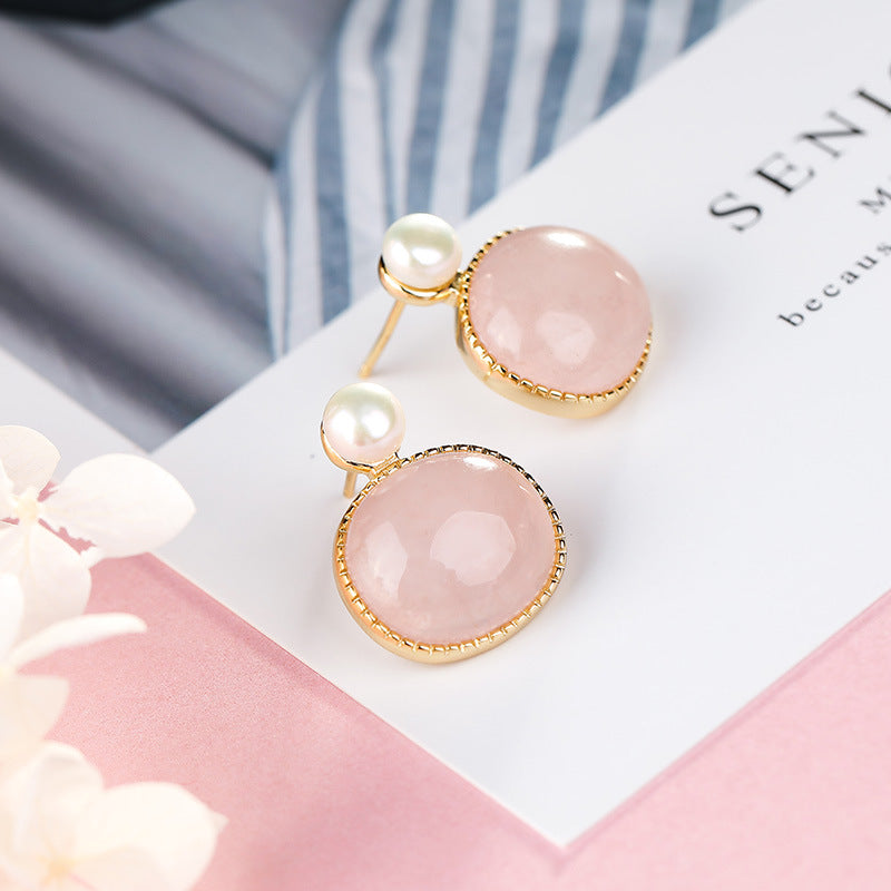 【Agate】Round Pink Agate Earrings