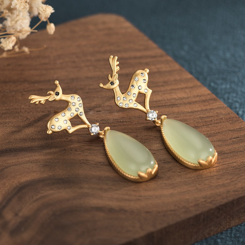 【Quartzite Jade】Sika Deer Jade Earrings
