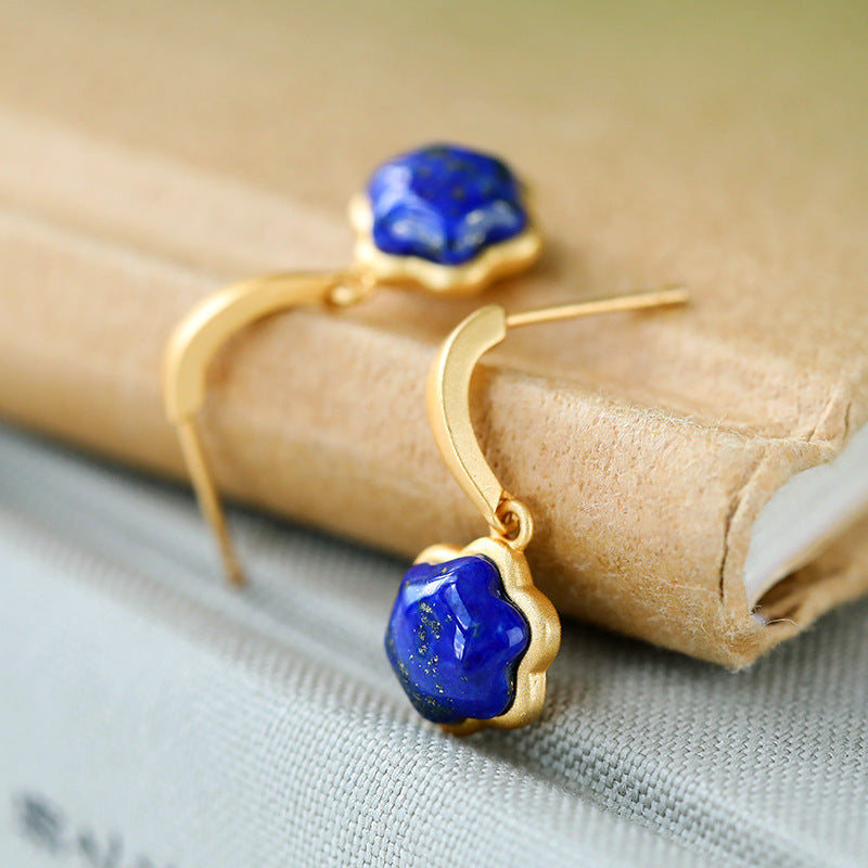 【Lapis Lazuli】S925 Silver Floral Blue Earrings
