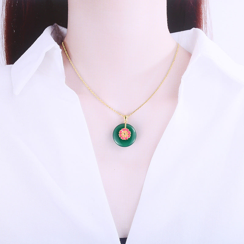 【Agate】Sakura Jade Circle Necklace