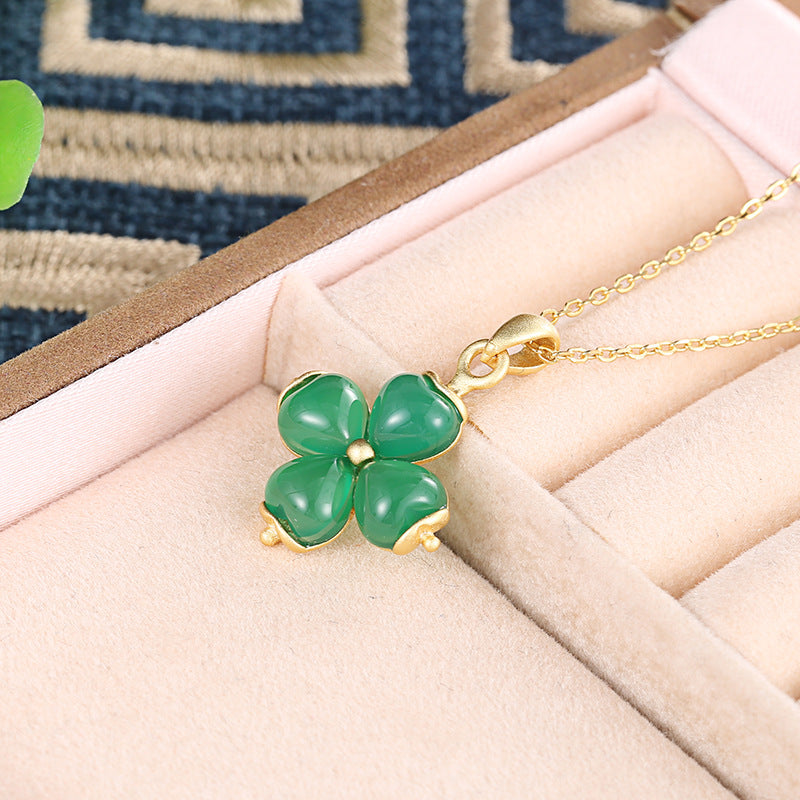 【Agate】Lucky Clover Green Agate Necklace