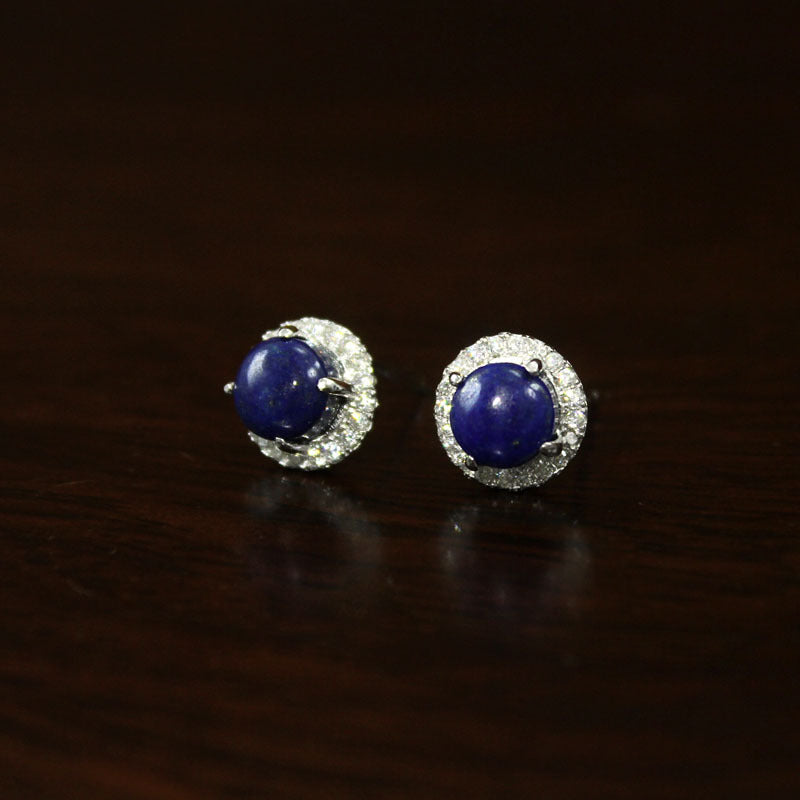 【Lapis Lazuli】S925 Silver Round Earrings