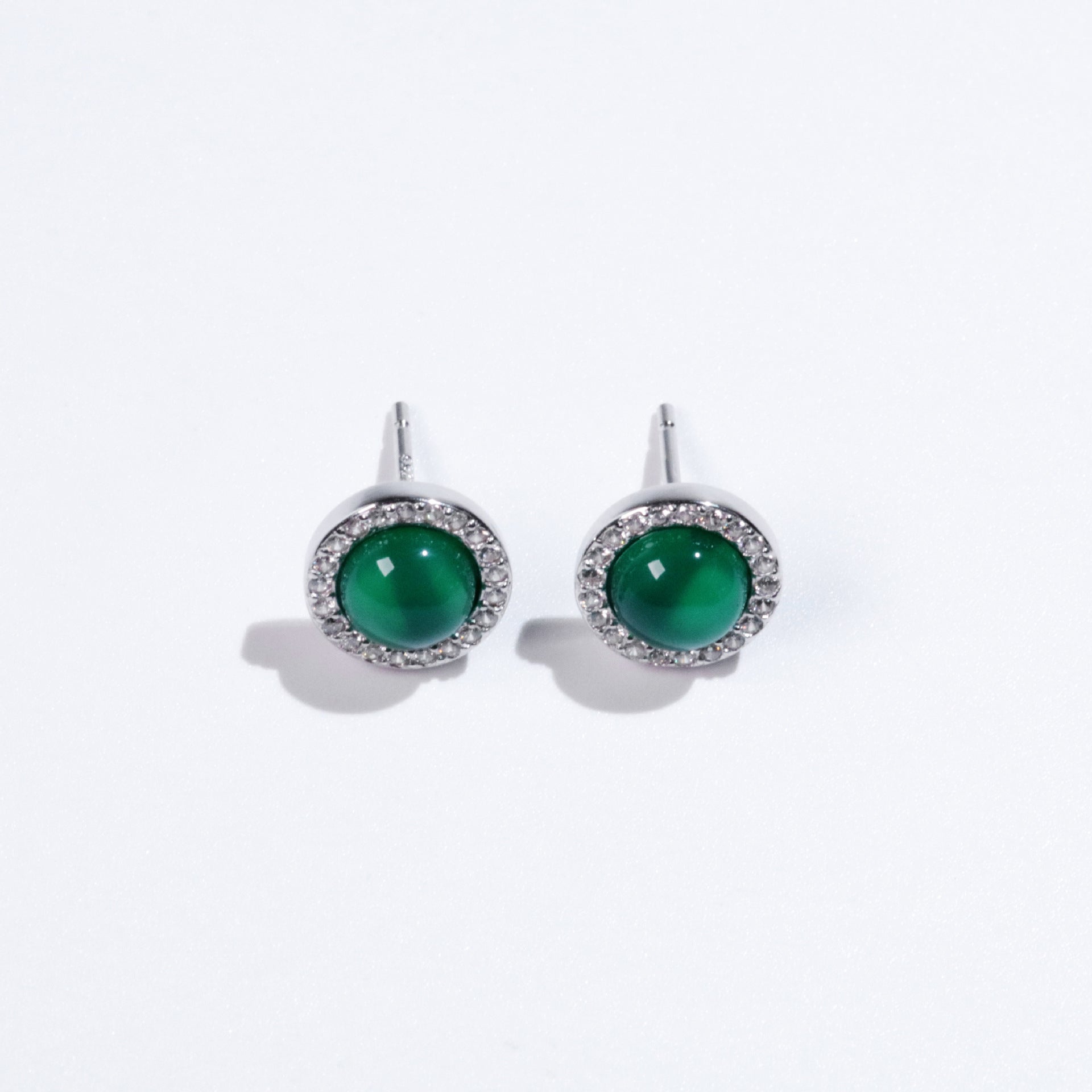 【Agate】Round Green Earrings