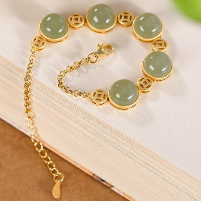 【Hetian Jade】S925 Silver Vintage Celadonish Jade Bracelet