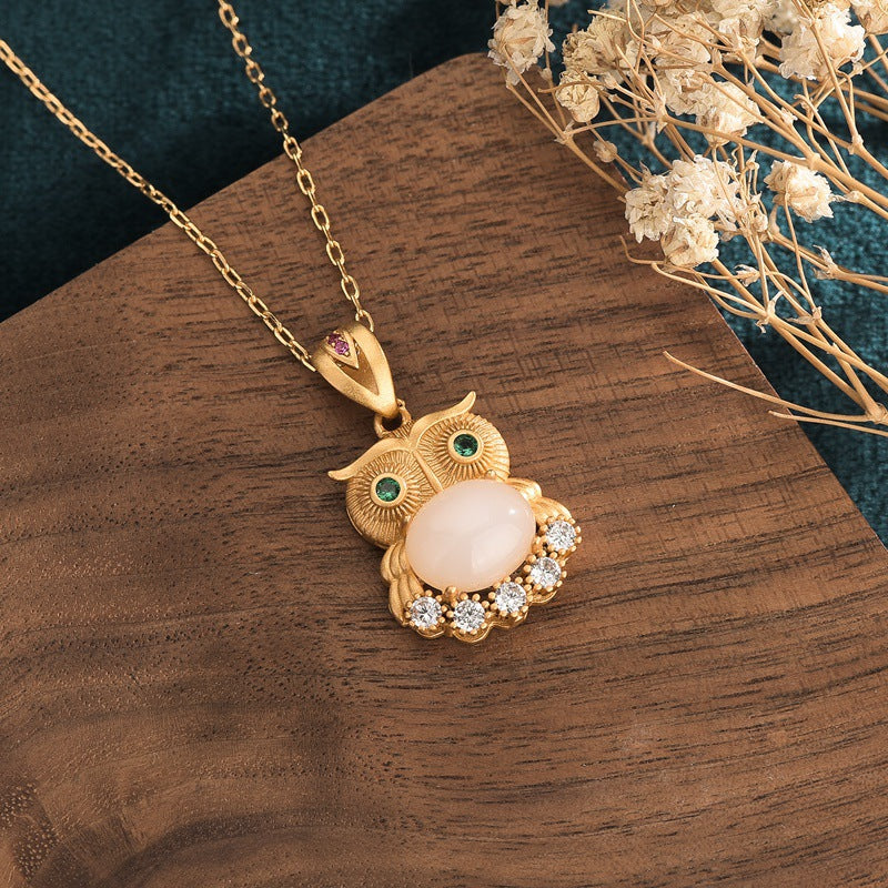 Owl Quartzite Jade Necklace