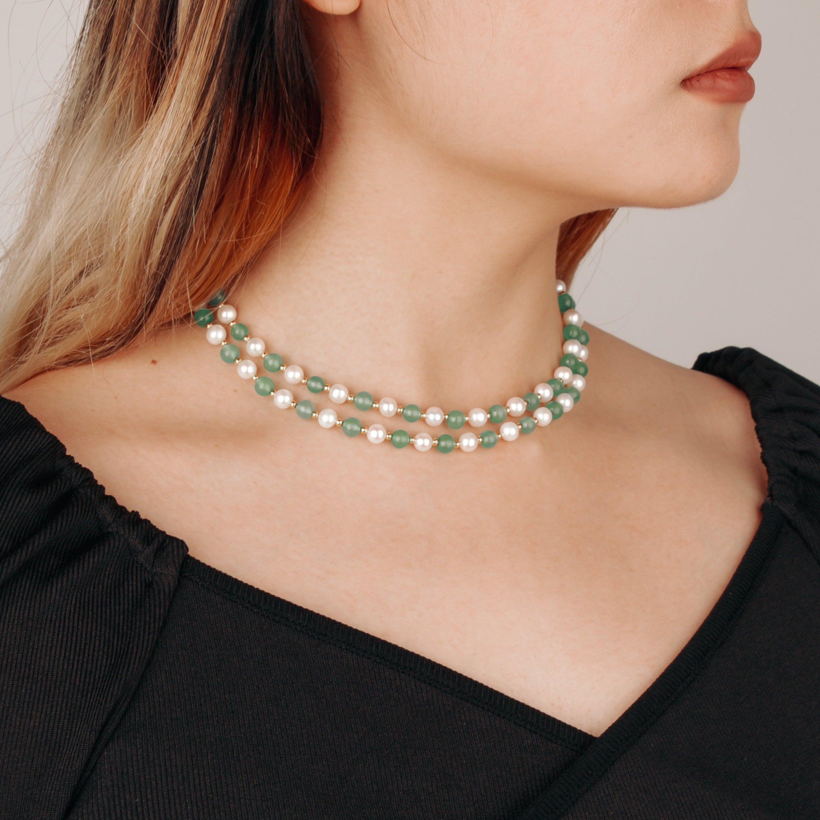 【Aventurine】S925 Silver Pearl Jade Beaded Necklace