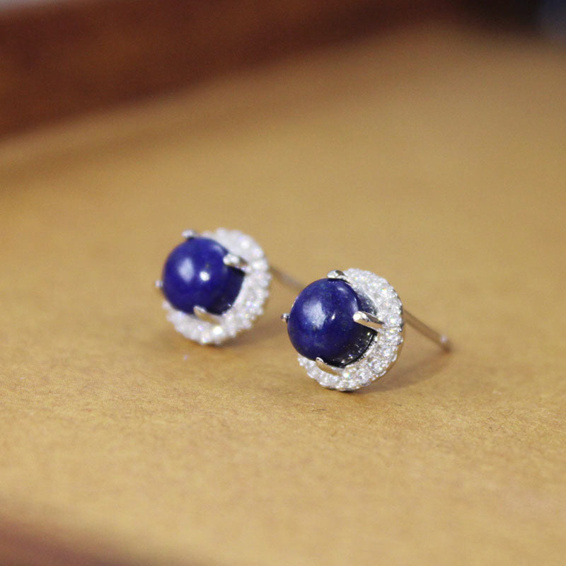 【Lapis Lazuli】S925 Silver Round Earrings
