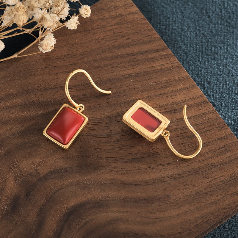 Rectangular Red Nanjiang Carnelian Earrings