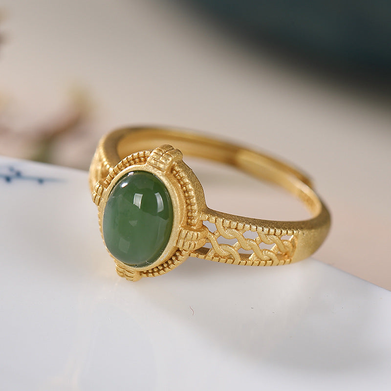 【Hetian Jade】S925 Silver Antique Ring Hetian Jade Ring