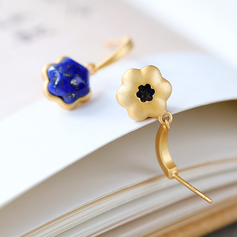 【Lapis Lazuli】S925 Silver Floral Blue Earrings