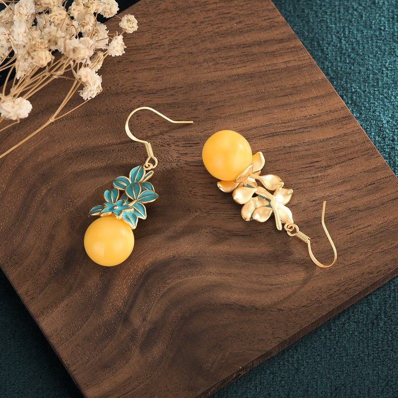 【Beeswax】Gold Enamel Bead Yellow Earrings
