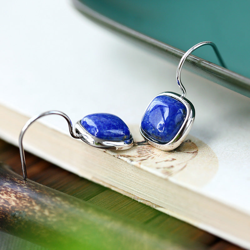 【Lapis Lazuli】S925 Silver Geometric Blue Earrings