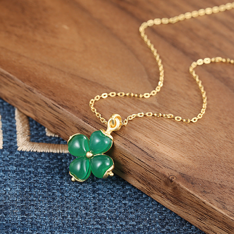 【Agate】Lucky Clover Green Agate Necklace