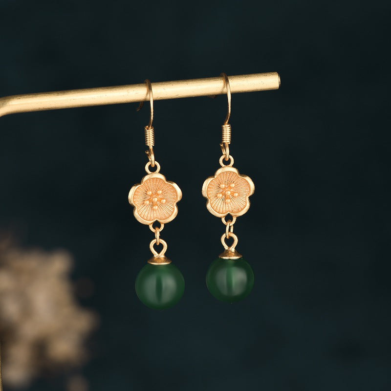 【Agate】Floral Bead Jade Earrings