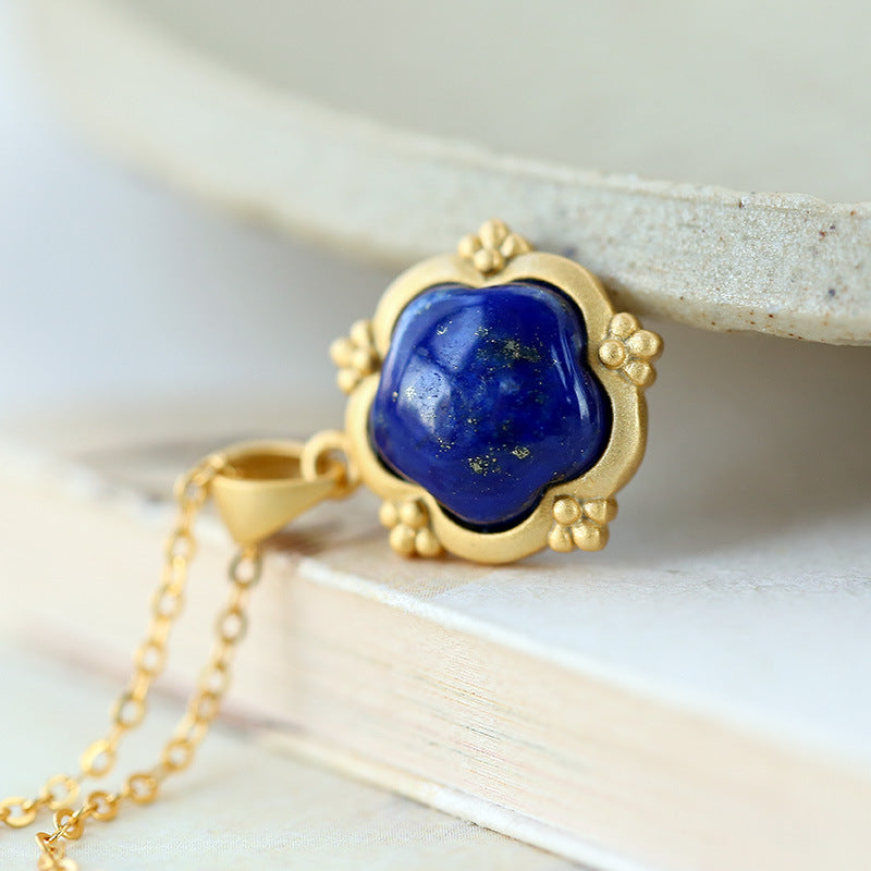 【Lapis Lazuli】S925 Silver Floral Blue Necklace