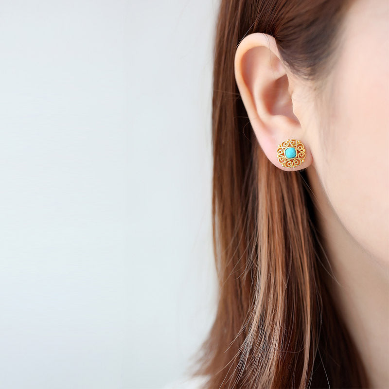 Floral Round Turquoise Earrings