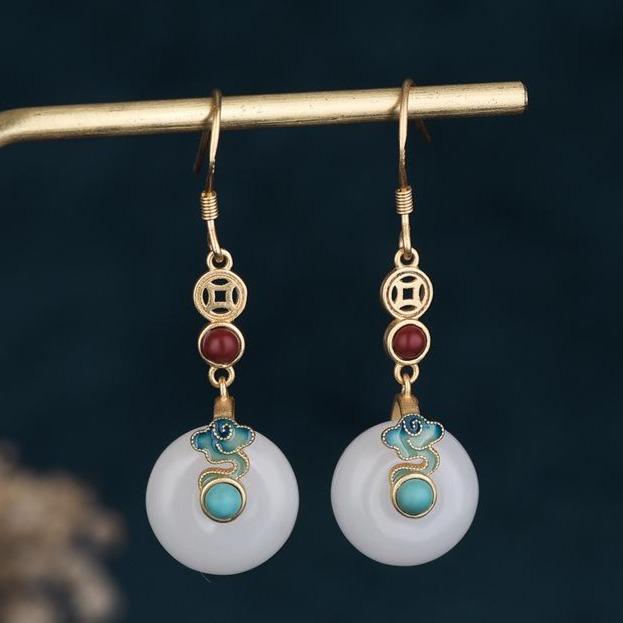 【Quartzite Jade】Blue Jade Circle Earrings
