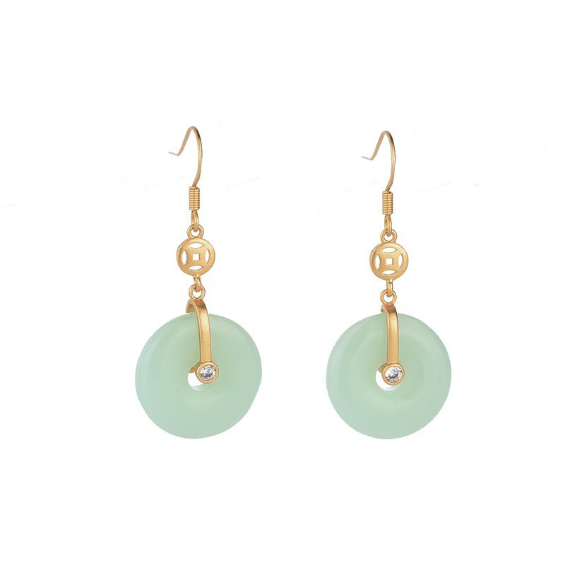【Quartzite Jade】Jade Circle Green Earrings