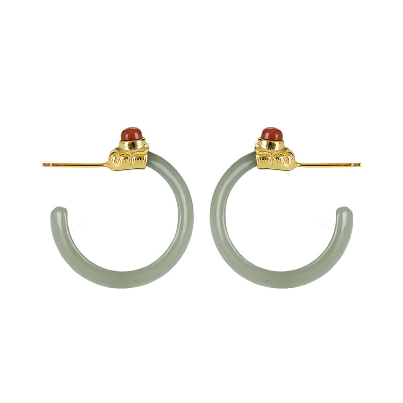 S925 Silver Donut Celadonish Jade Earrings