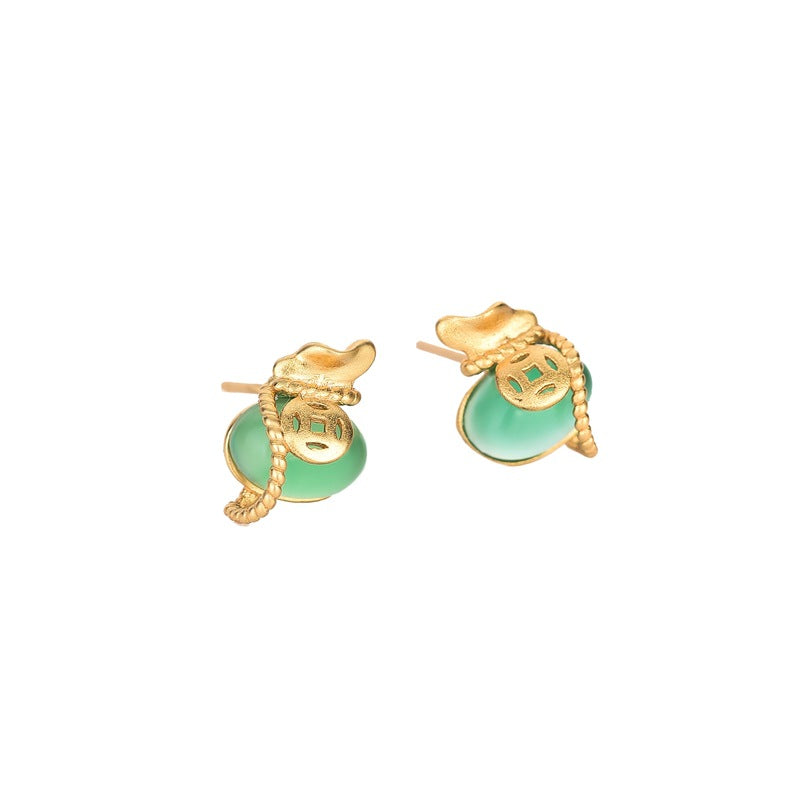 【Chalcedony】Mini Bag Jade Earrings