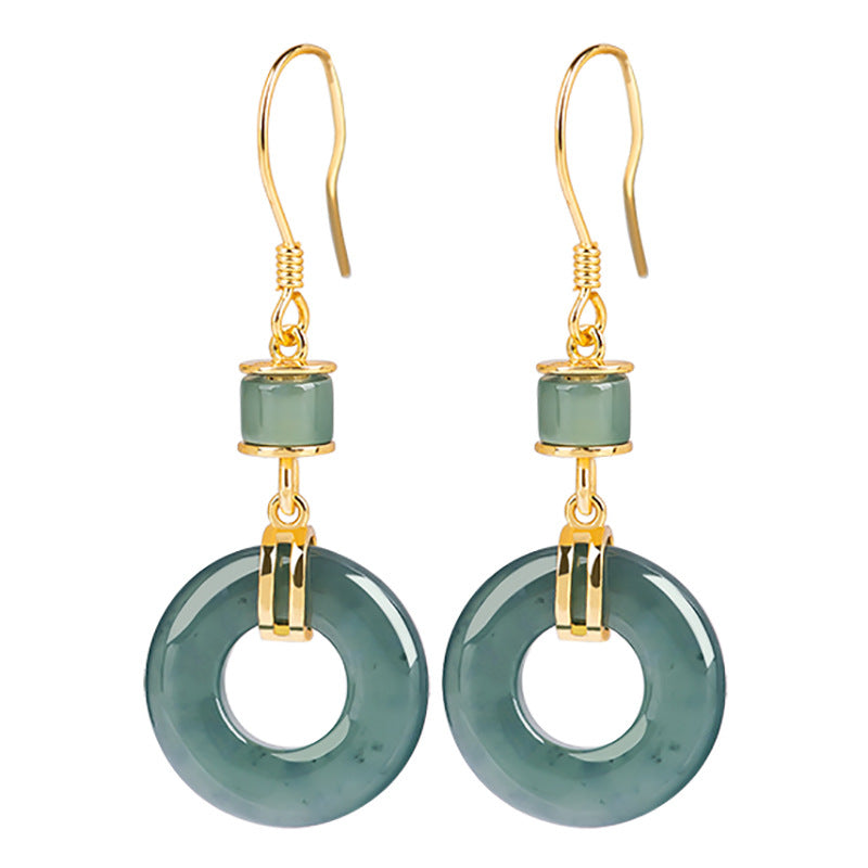 【Jadeite】S925 Silver Jade Circle Earrings