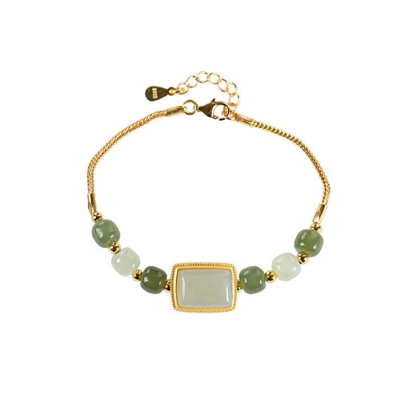 【Hetian Jade】S925 Silver Geometric Green Hetian Jade Bracelet