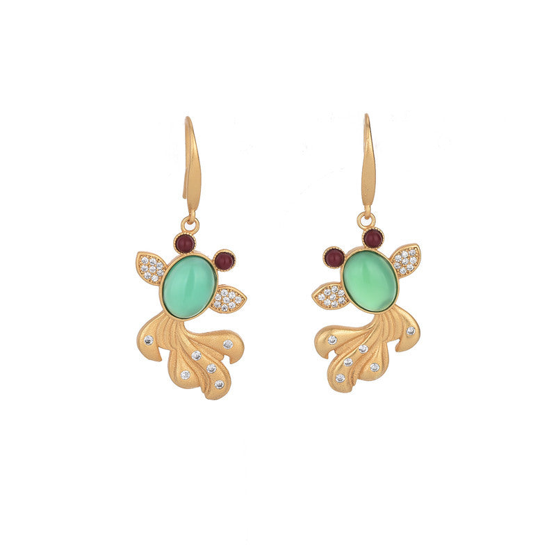 【Chalcedony】Koi Fish Jade Earrings
