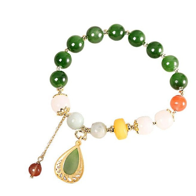 【Hetian Jade】S925 Silver Silver Rosary Beads Green Hetian Jade Bracelet