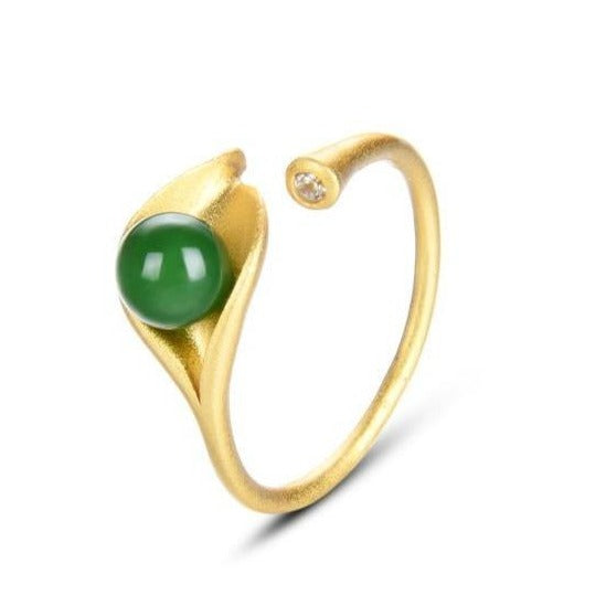 【Hetian Jade】S925 Silver Gold Gemstone Green Hetian Jade Ring