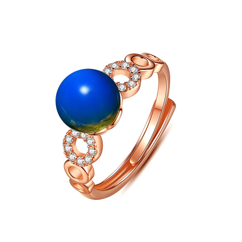 Geometric Fashion Blue Amber  Ring