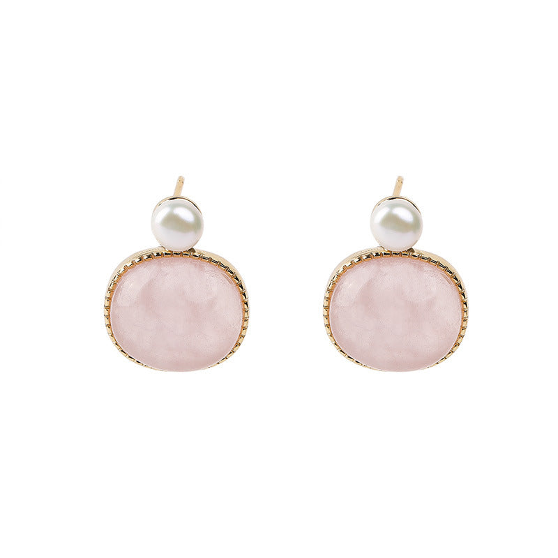【Agate】Round Pink Agate Earrings