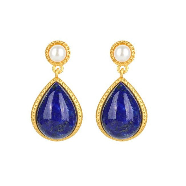 【Lapis Lazuli】S925 Silver Pearl Drop-Shaped Blue Earrings